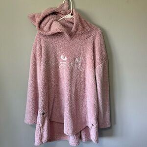 Cat Embroidered Sherpa Oversized Pullover Hood